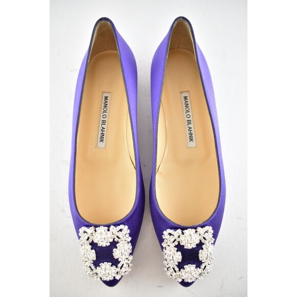 Manolo Blahnik Hangisi Violet Purple Satin Jewel Buckle Ballerina Ballet Flat 37 - Picture 8 of 12